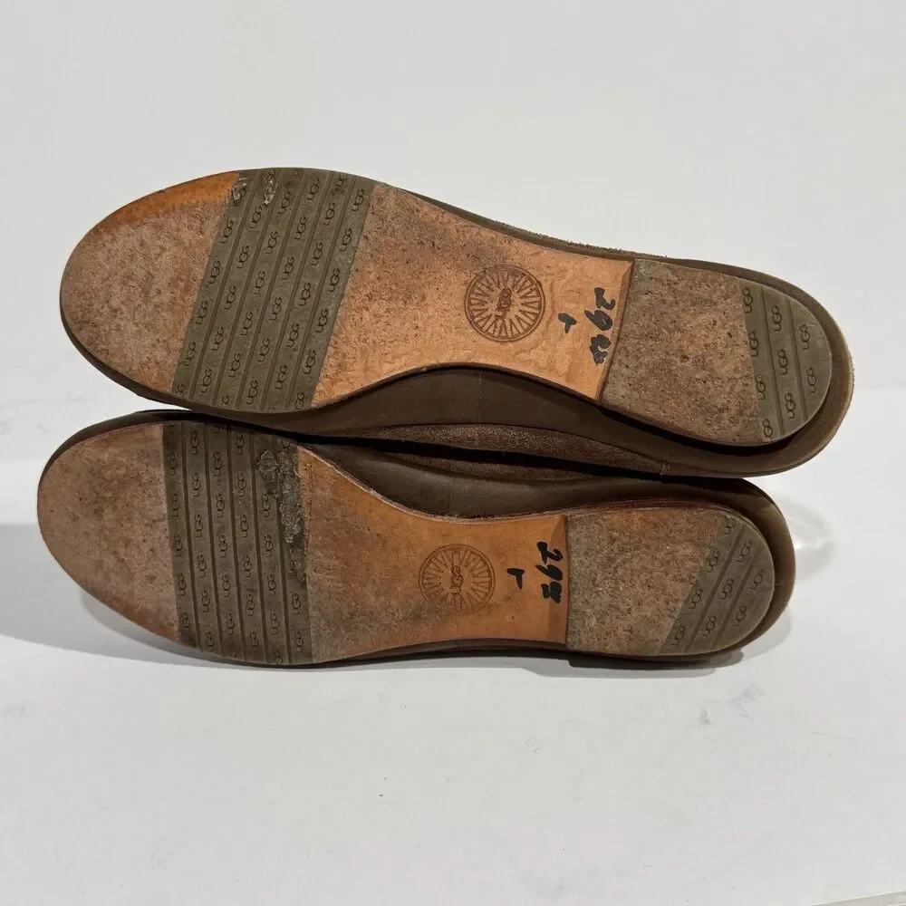 Women’s UGG Shoes Ballet Flats Brown Leather Sheepskin Size 5 - Picture 3 of 16